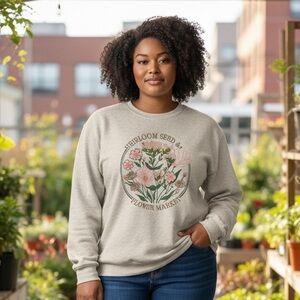 dip Embroidered Heirloom Seed Flower Market Wildflower Boxy Sweatshirt Size 3X